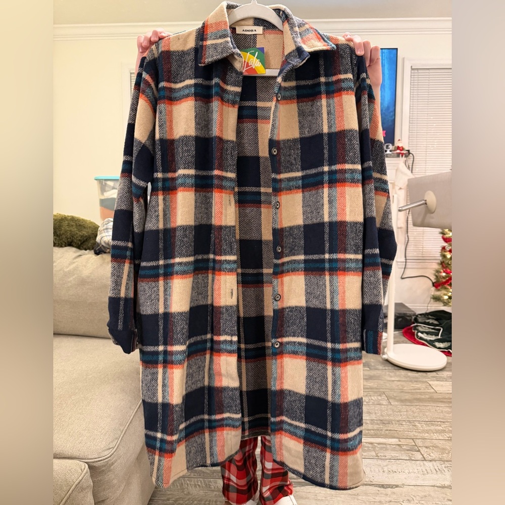 Navy and Cream Plaid Shacket